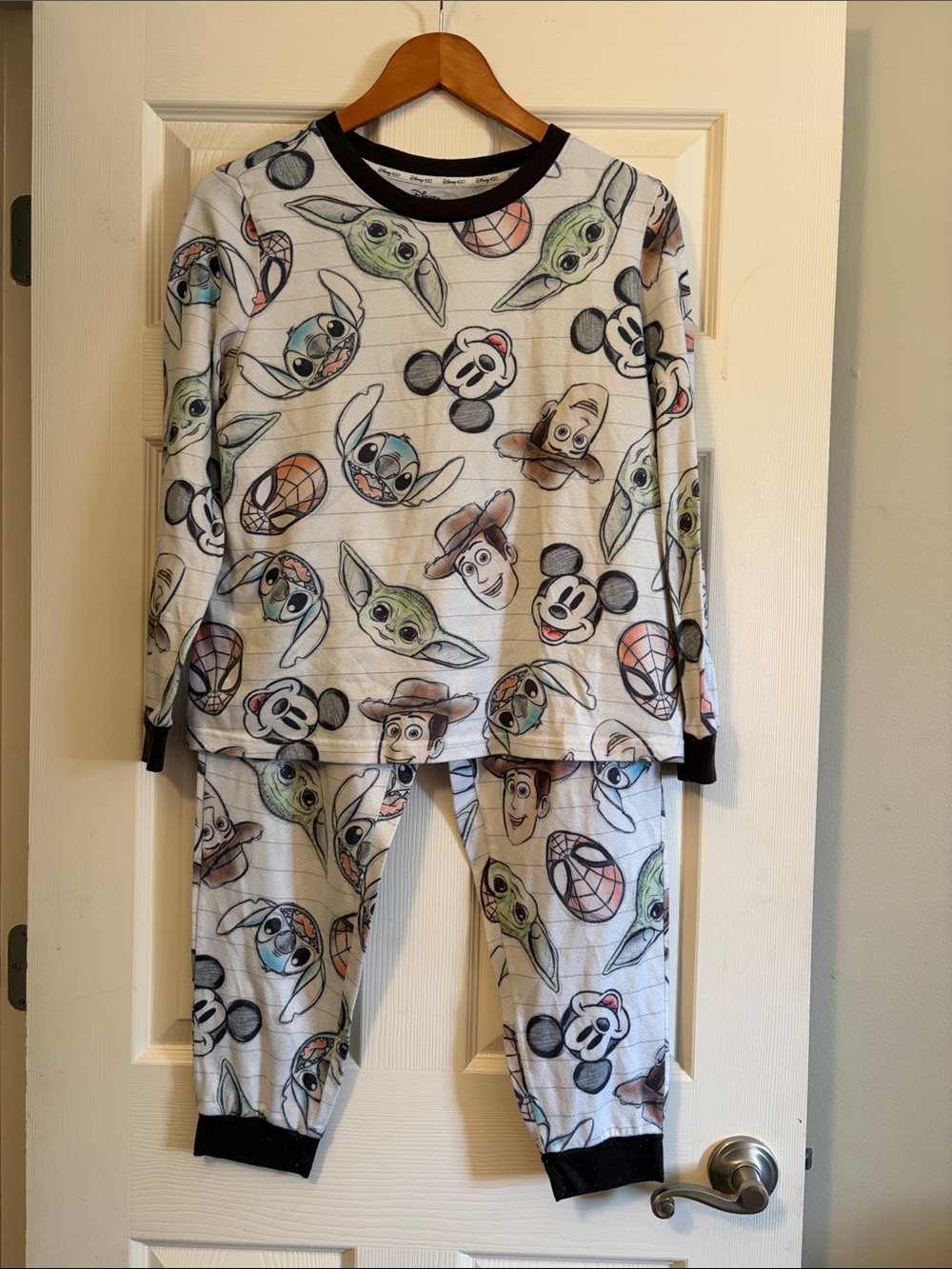 Disney 100 Anniversary Men’s Pajama Set in White and Multicolor Character Prints